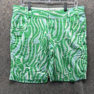 Lilly Pulitzer Shorts Womens 10 Green Chipper Printed Chino Bermuda Summer